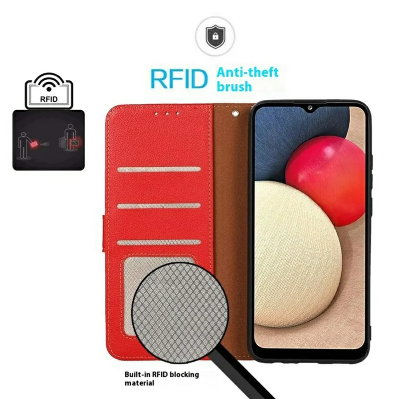 KHAZNEH For iPhone 17 Pro Case RFID Blocking Wallet Litchi Texture PU Leather Phone Cover - Red