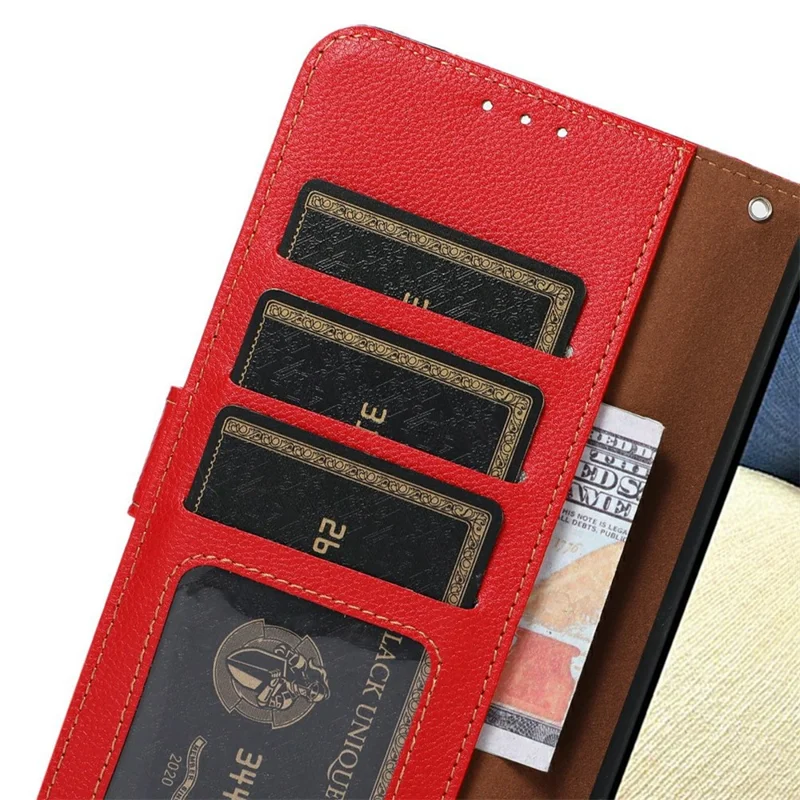KHAZNEH For iPhone 17 Pro Case RFID Blocking Wallet Litchi Texture PU Leather Phone Cover - Red