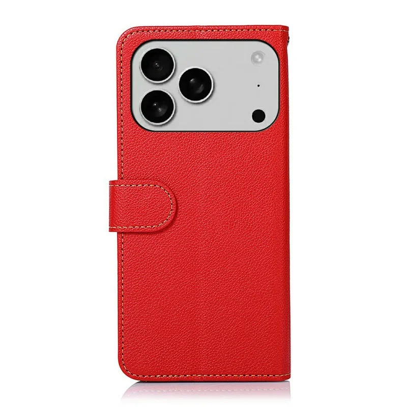 KHAZNEH For iPhone 17 Pro Case RFID Blocking Wallet Litchi Texture PU Leather Phone Cover - Red