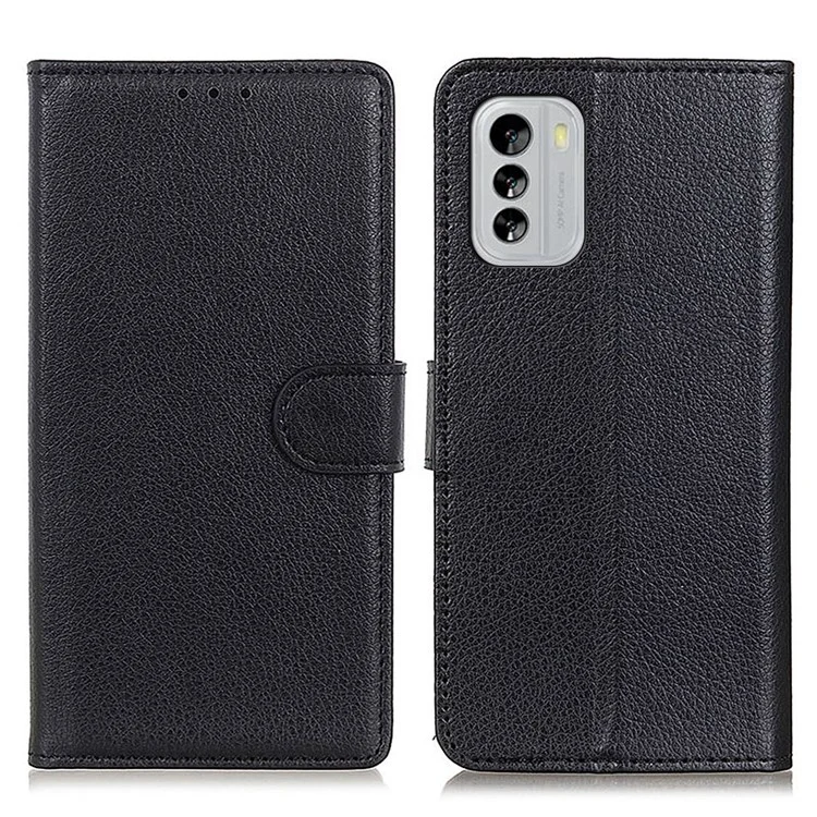 Para Nokia G60 5G Litchi Texture Wallet Phone Cover Anti-scratch PU Leather Stand Cell Phone Case Shell - Negro