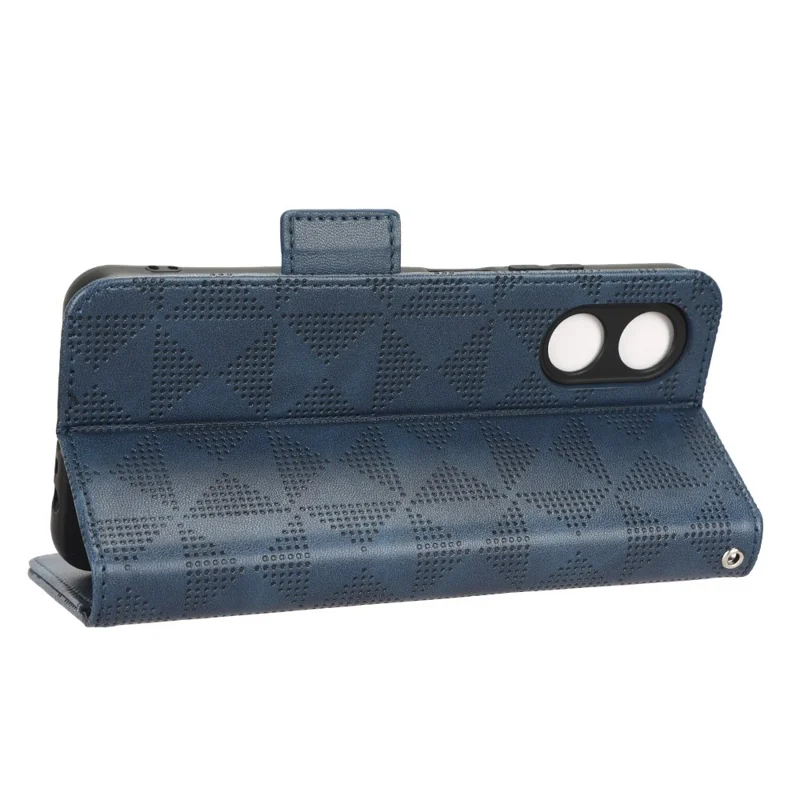 Futerał ze sztucznej skóry PU z trójkątnym wzorem do Oppo A17 4G, etui na telefon z funkcją podpórki, ochronna koperta portfelowa z paskiem na rękę - niebieski