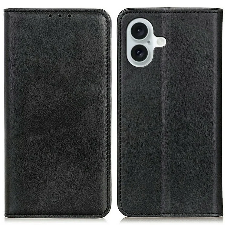 Étui en cuir fendu pour iPhone 17 avec portefeuille et rabat - Noir