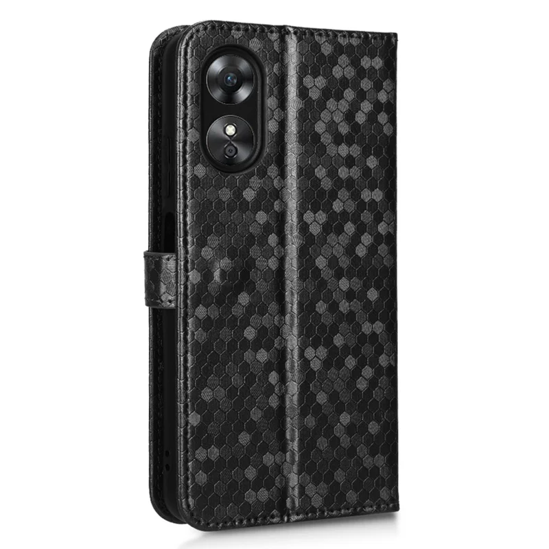 For Oppo A17 4G Dot Pattern Imprinted Wallet Case PU Leather Stand Anti-scratch Phone Cover with Strap - Black