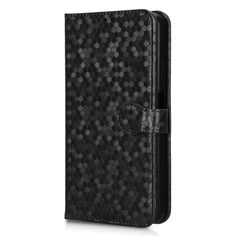 For Oppo A17 4G Dot Pattern Imprinted Wallet Case PU Leather Stand Anti-scratch Phone Cover with Strap - Black