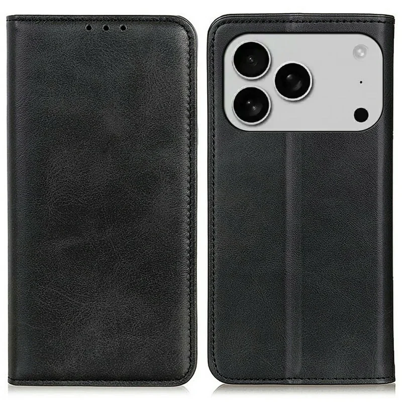 Für iPhone 17 Pro Hülle Geteiltes Leder Flip Wallet Handyhülle - Schwarz