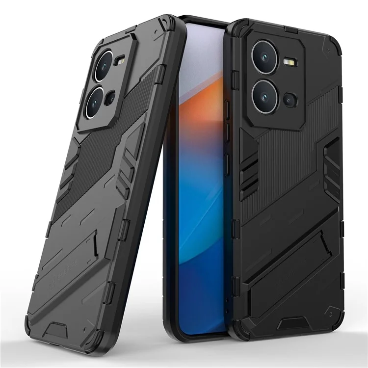 Capa de telefone Hard PC + Soft TPU para vivo V25 5G, tampa traseira com suporte à prova de quedas - Preto