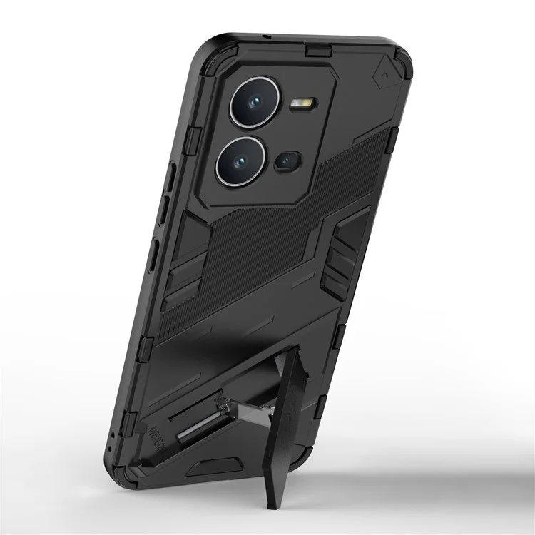 Capa de telefone Hard PC + Soft TPU para vivo V25 5G, tampa traseira com suporte à prova de quedas - Preto