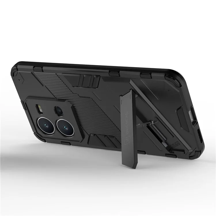 Capa de telefone Hard PC + Soft TPU para vivo V25 5G, tampa traseira com suporte à prova de quedas - Preto