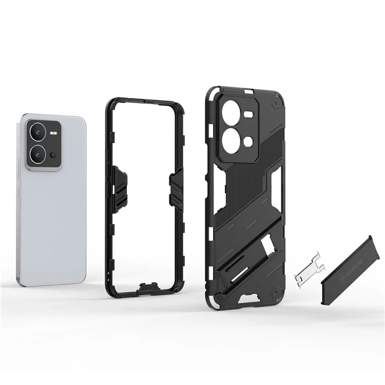 Capa de telefone Hard PC + Soft TPU para vivo V25 5G, tampa traseira com suporte à prova de quedas - Preto