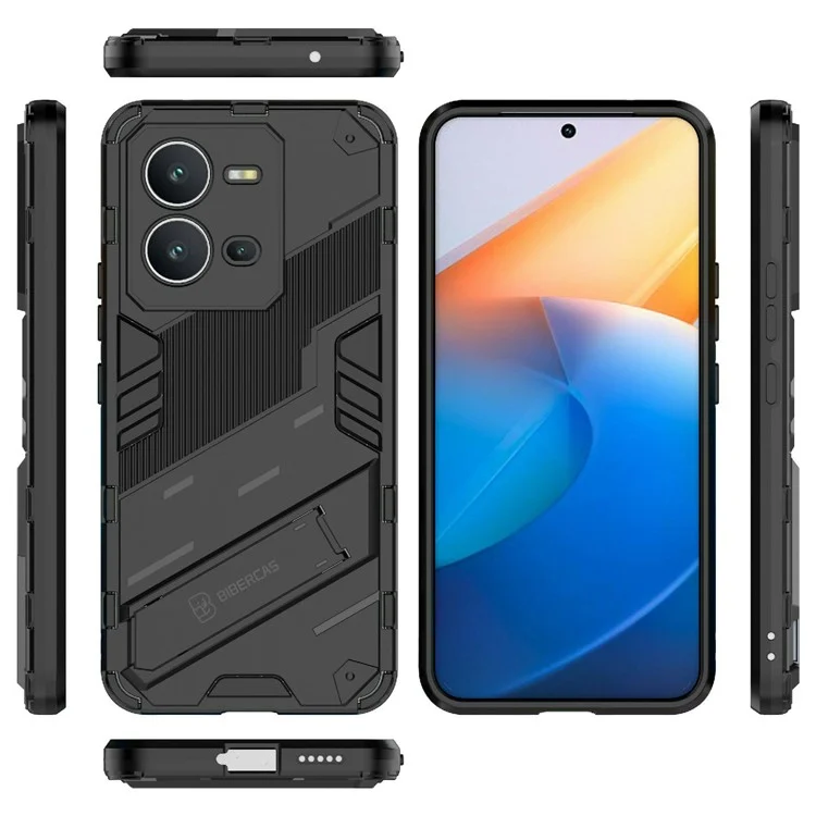 Capa de telefone Hard PC + Soft TPU para vivo V25 5G, tampa traseira com suporte à prova de quedas - Preto