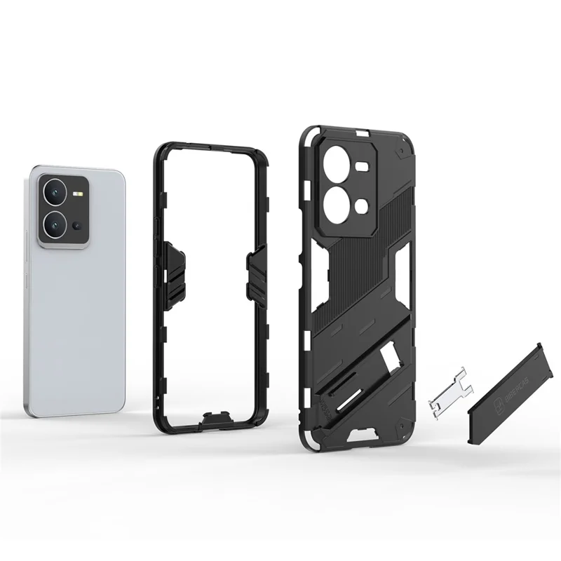 Hard PC + Soft TPU Phone Case for vivo V25 5G, Drop-proof Protective Kickstand Back Cover - Red