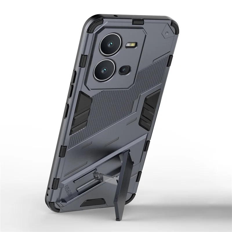 Hard PC + Soft TPU Phone Case for vivo V25 5G, Drop-Proof Protective Kickstand Back Cover - Grey