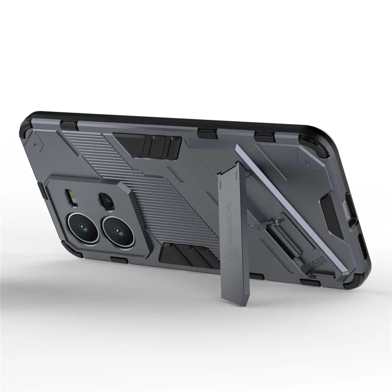 Hard PC + Soft TPU Phone Case for vivo V25 5G, Drop-Proof Protective Kickstand Back Cover - Grey
