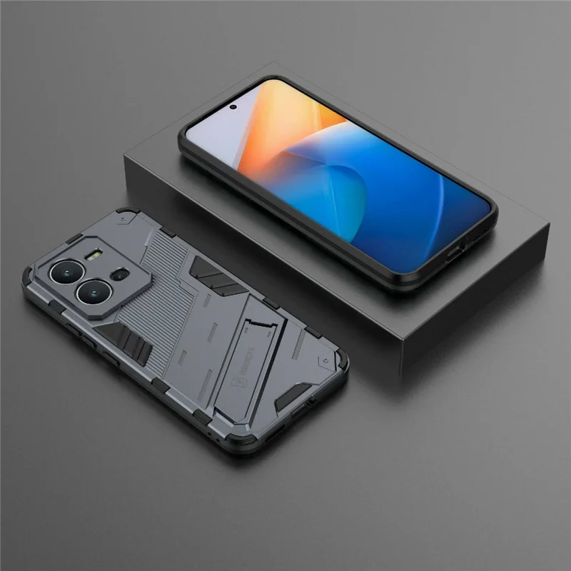 Hard PC + Soft TPU Phone Case for vivo V25 5G, Drop-Proof Protective Kickstand Back Cover - Grey