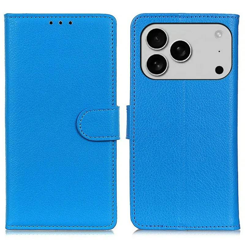 Portemonnee hoesje voor iPhone 17 Pro PU lederen telefoonhoesje met lycheestructuur - Blauw