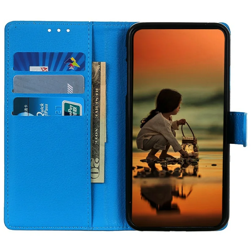 Portemonnee hoesje voor iPhone 17 Pro PU lederen telefoonhoesje met lycheestructuur - Blauw