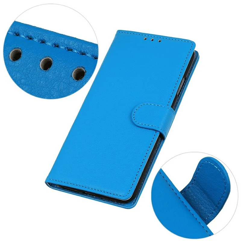 Portemonnee hoesje voor iPhone 17 Pro PU lederen telefoonhoesje met lycheestructuur - Blauw