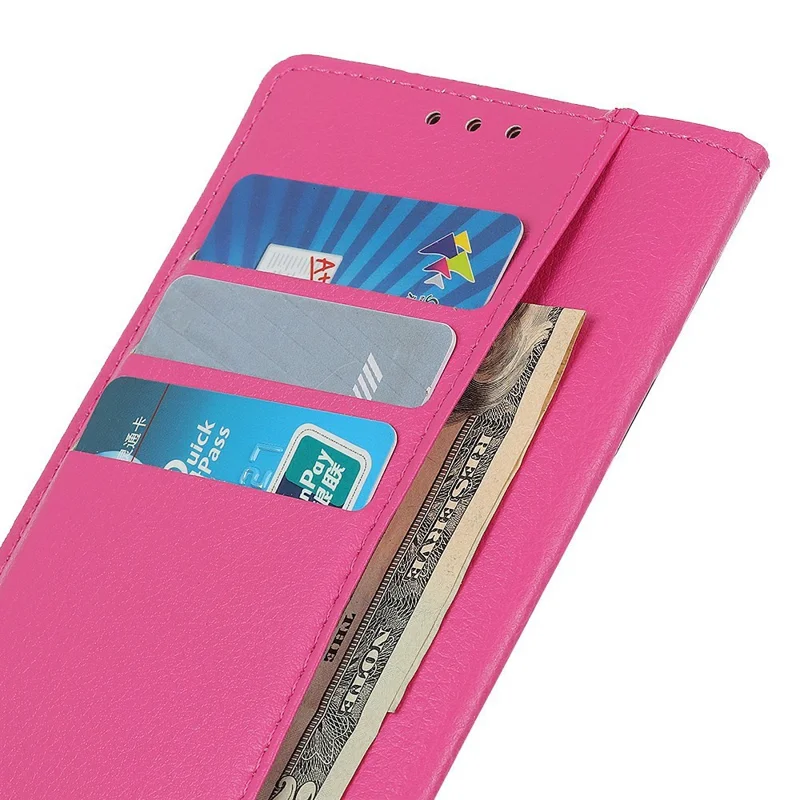 For iPhone 17 Pro Wallet Case PU Leather Phone Cover Litchi Texture - Rose