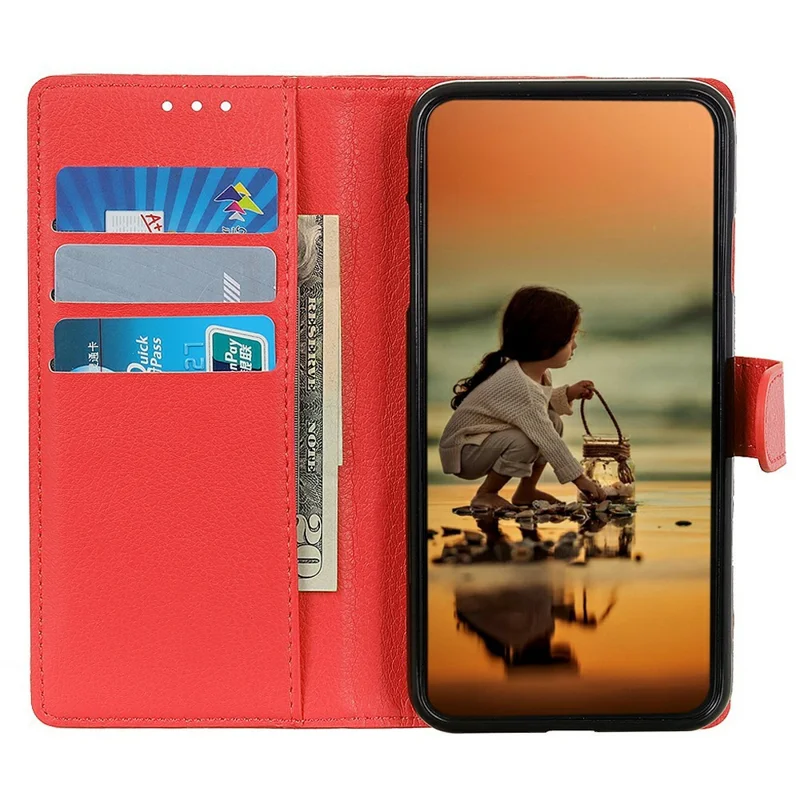 For iPhone 18 Pro / 17 Pro Wallet Case PU Leather Phone Cover Litchi Texture - Red