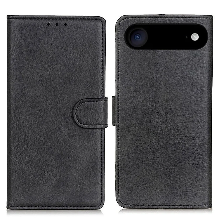 For iPhone 17 Air Case Cowhide Texture Leather Wallet Stand Phone Cover - Black