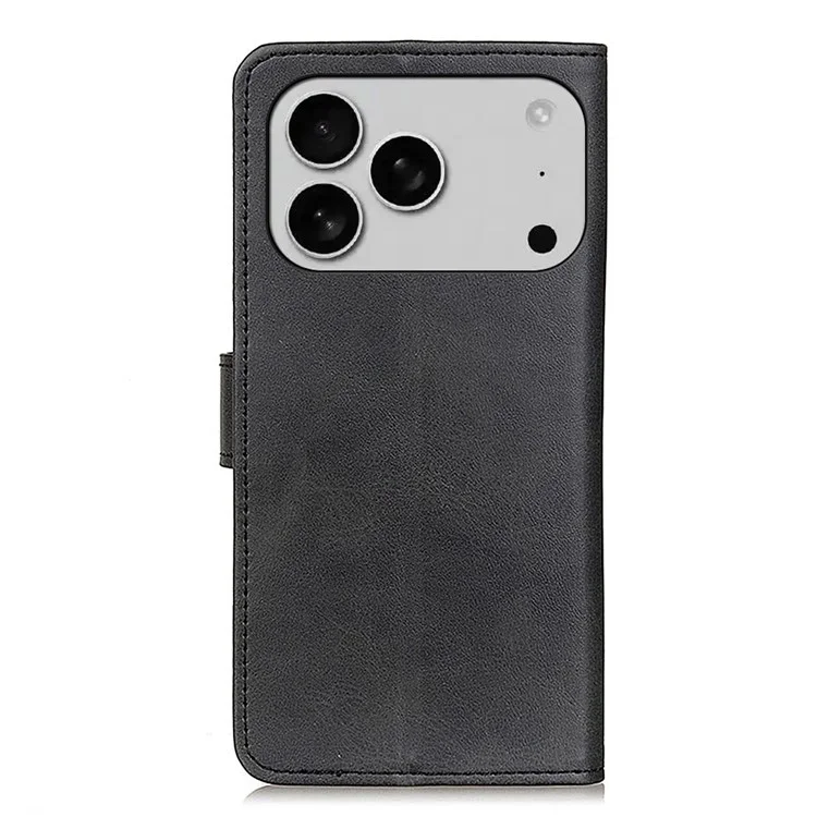 For iPhone 17 Pro Case Cowhide Texture Leather Wallet Stand Phone Cover - Black