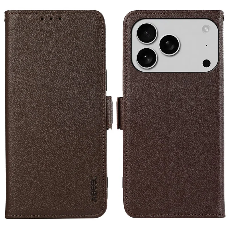 ABEEL For iPhone 17 Pro Case Litchi Texture Leather RFID Blocking Phone Cover - Brown