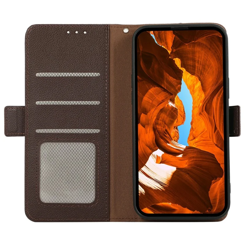 ABEEL For iPhone 17 Pro Case Litchi Texture Leather RFID Blocking Phone Cover - Brown