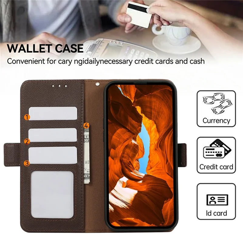 ABEEL For iPhone 17 Pro Case Litchi Texture Leather RFID Blocking Phone Cover - Brown