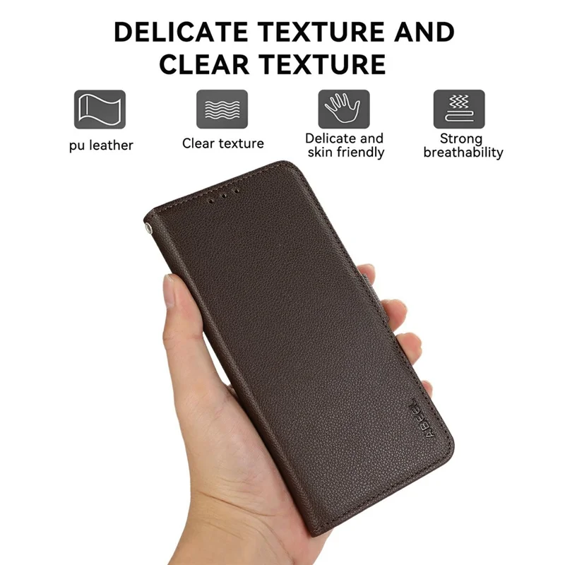 ABEEL For iPhone 17 Pro Case Litchi Texture Leather RFID Blocking Phone Cover - Brown