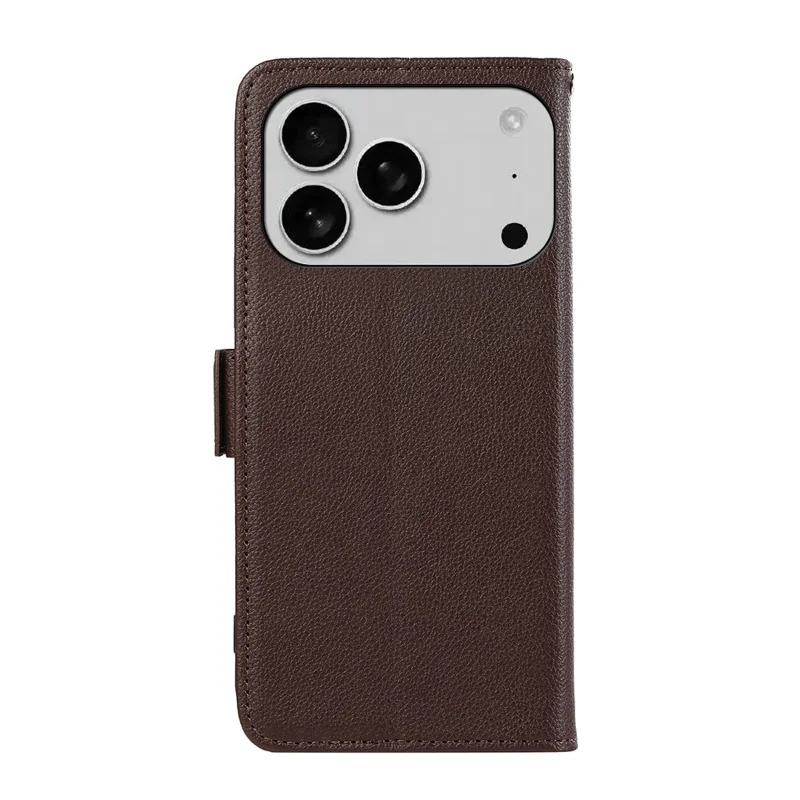 ABEEL For iPhone 17 Pro Case Litchi Texture Leather RFID Blocking Phone Cover - Brown