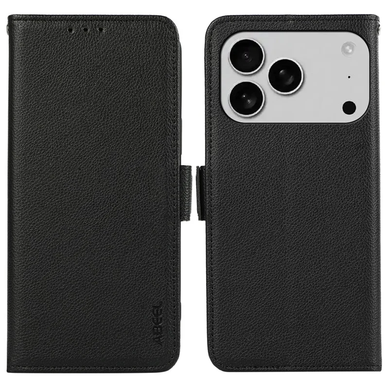 ABEEL Für iPhone 17 Pro Max Hülle Litchi-Textur Leder RFID-Blockierung Handyhülle - Schwarz