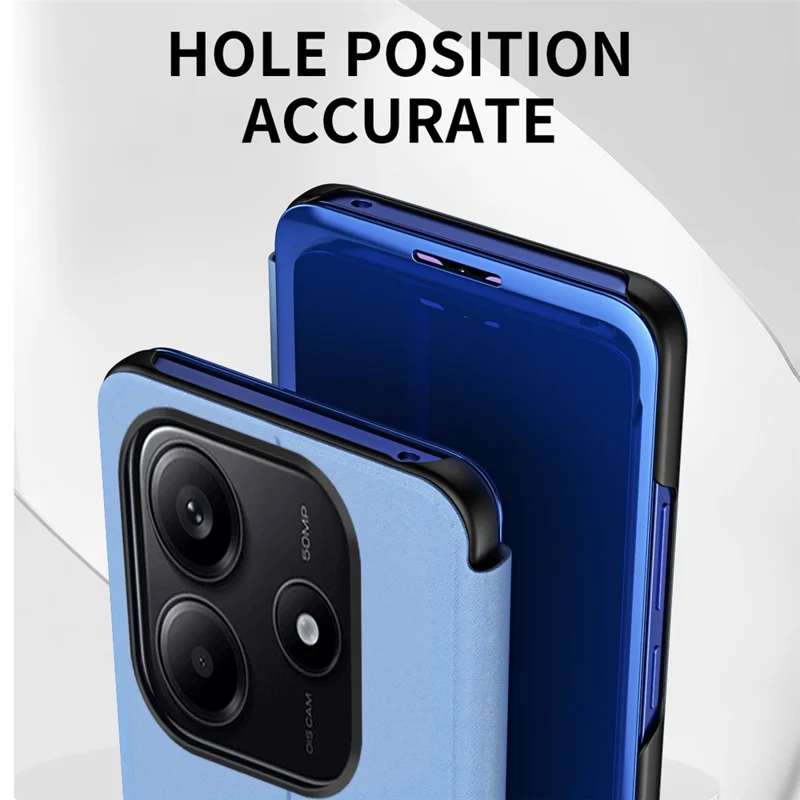 For Xiaomi Redmi Note 14 4G (164.84mm) Case View Window Stand Leather Flip Phone Cover - Sky Blue