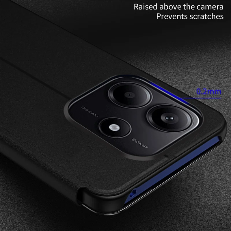 For Xiaomi Redmi Note 14 4G (164.84mm) Case View Window Stand Leather Flip Phone Cover - Sky Blue