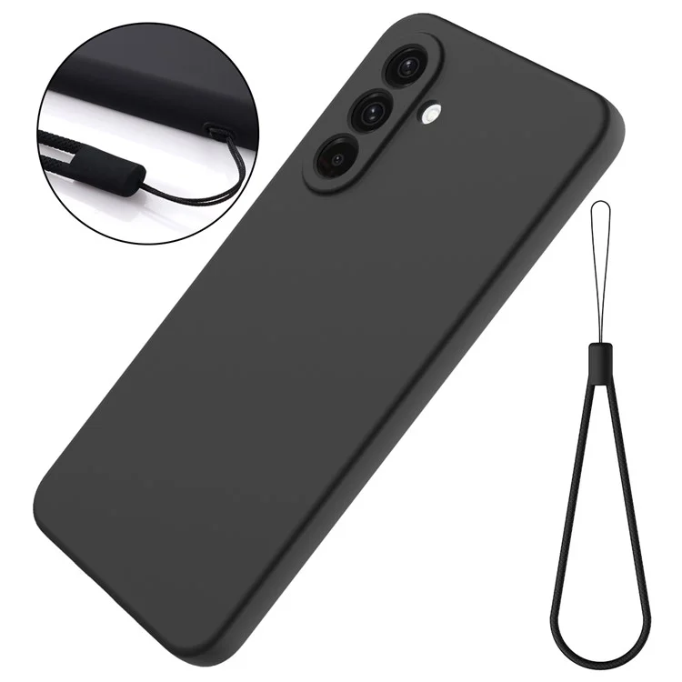 Für Samsung Galaxy F56 5G / M56 5G Flüssig-Silikon-Hülle Handygehäuse mit Handschlaufe - Schwarz