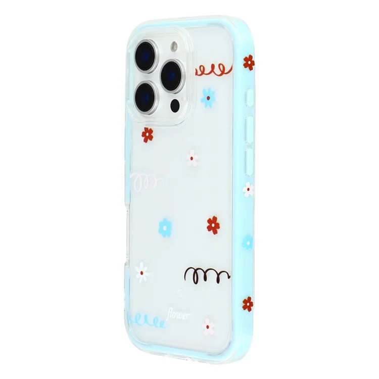 For iPhone 16 Pro Case Sunflower Series TPU + Acrylic Clear Phone Back Cover - Baby Blue