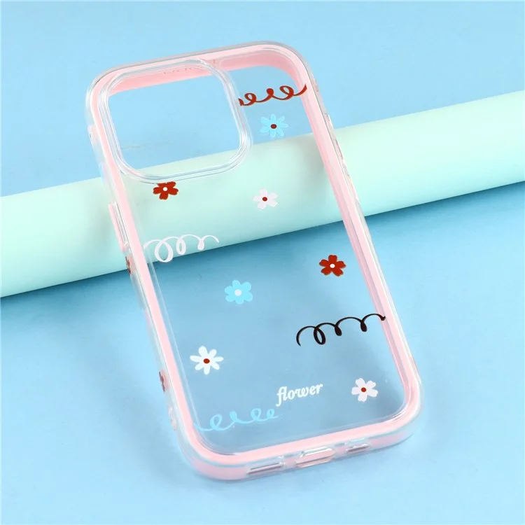For iPhone 15 Pro Case Sunflower Series TPU + Acrylic Clear Phone Back Cover - Pink