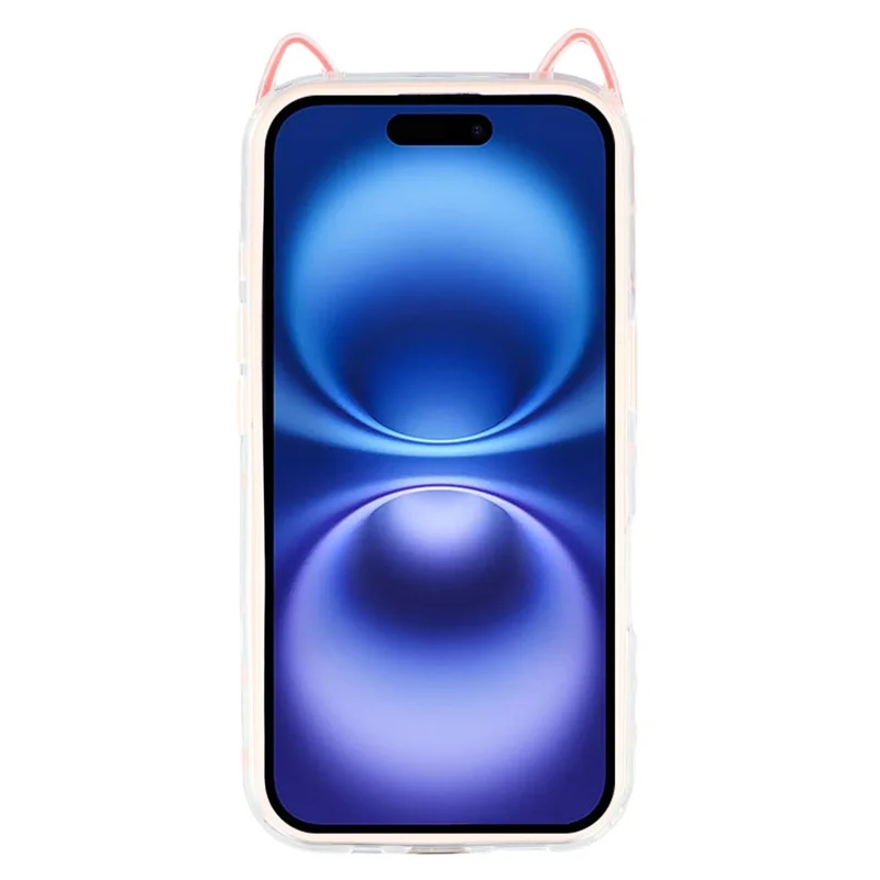 For iPhone 16 Case Star Pattern Cat Ear Design TPU + Acrylic Clear Phone Back Cover - Pink