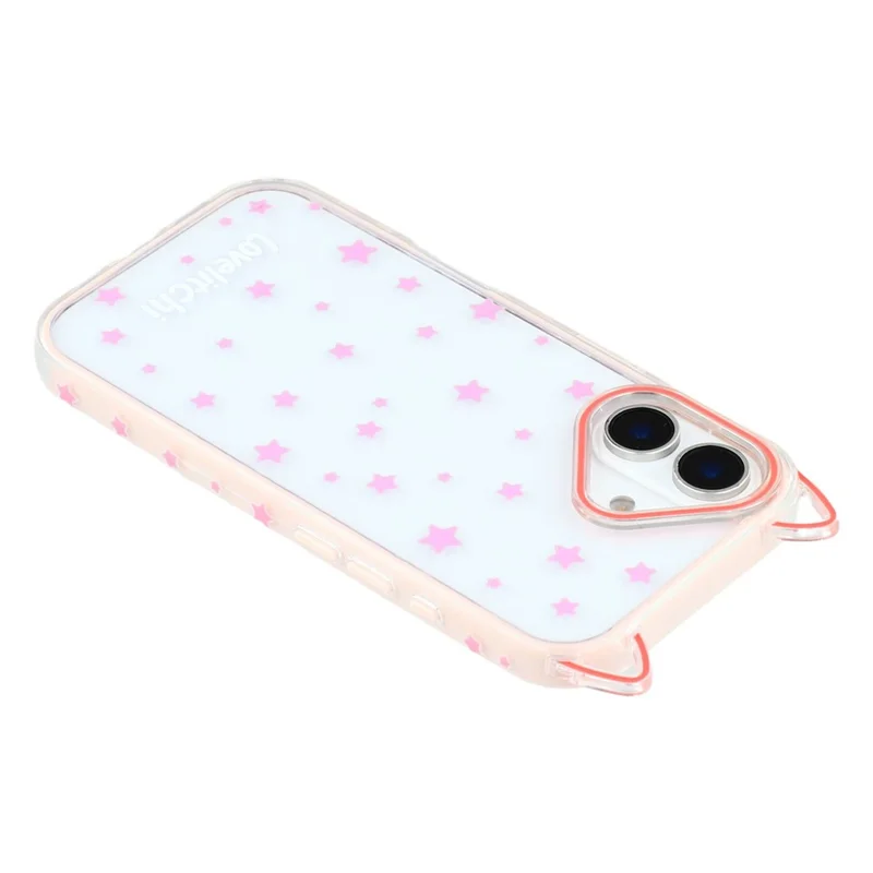 For iPhone 16 Plus Case Star Pattern Cat Ear Design TPU + Acrylic Clear Phone Back Cover - Pink