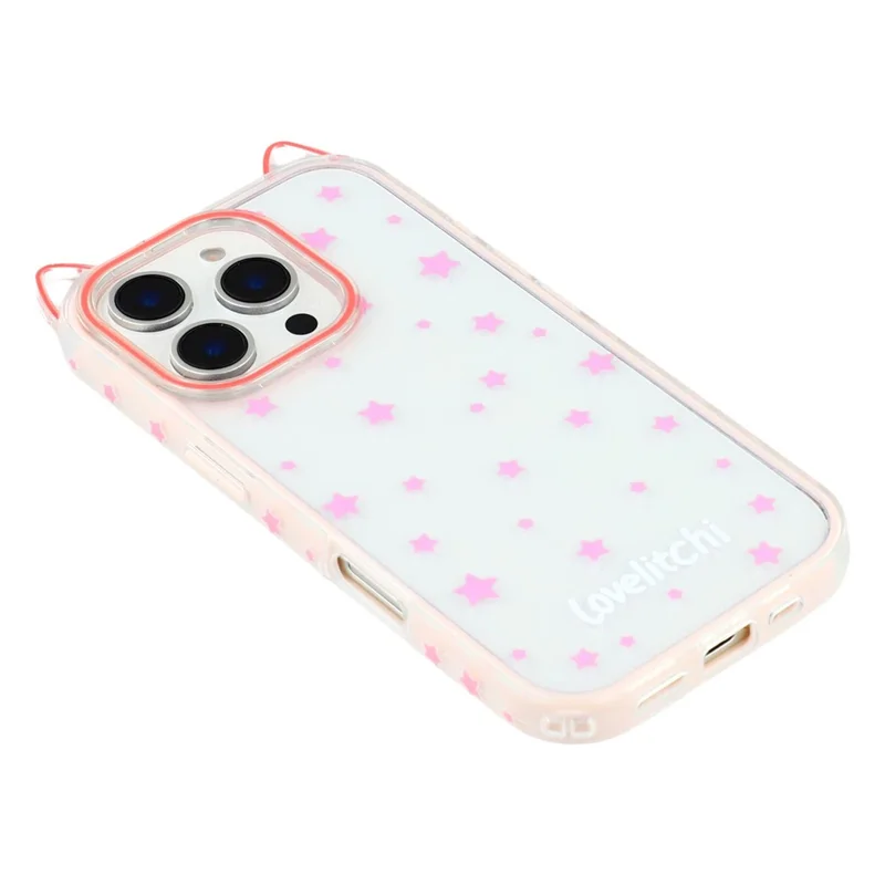 For iPhone 16 Pro Max Case Star Pattern Cat Ear Design TPU + Acrylic Clear Phone Back Cover - Pink