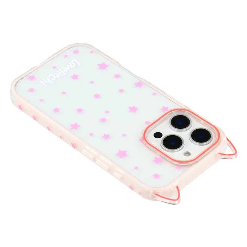 For iPhone 16 Pro Max Case Star Pattern Cat Ear Design TPU + Acrylic Clear Phone Back Cover - Pink