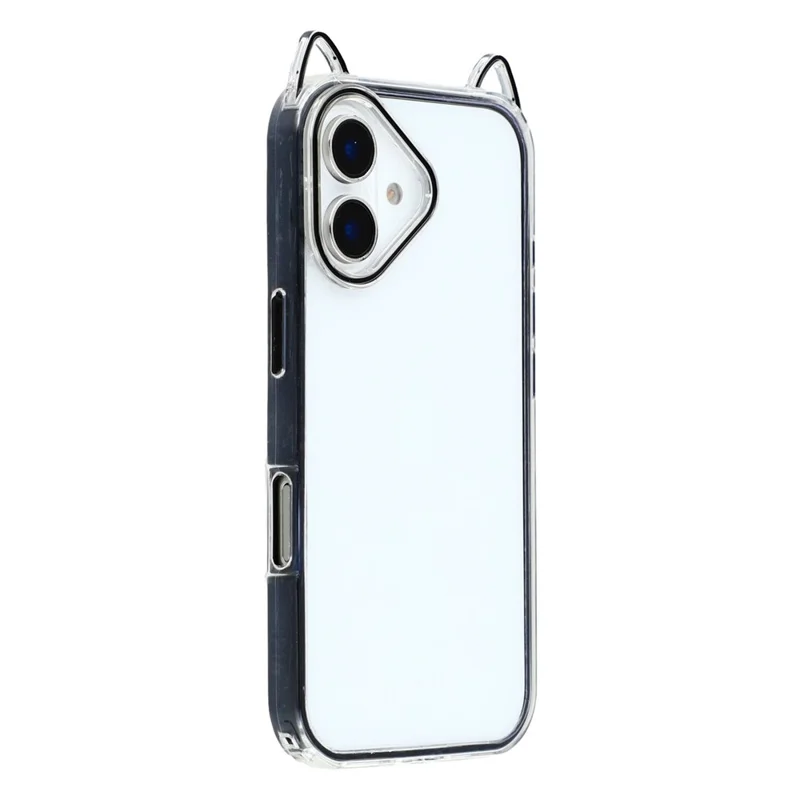 For iPhone 16 Case Cat Ear Design TPU + Acrylic Clear Phone Back Cover - Black