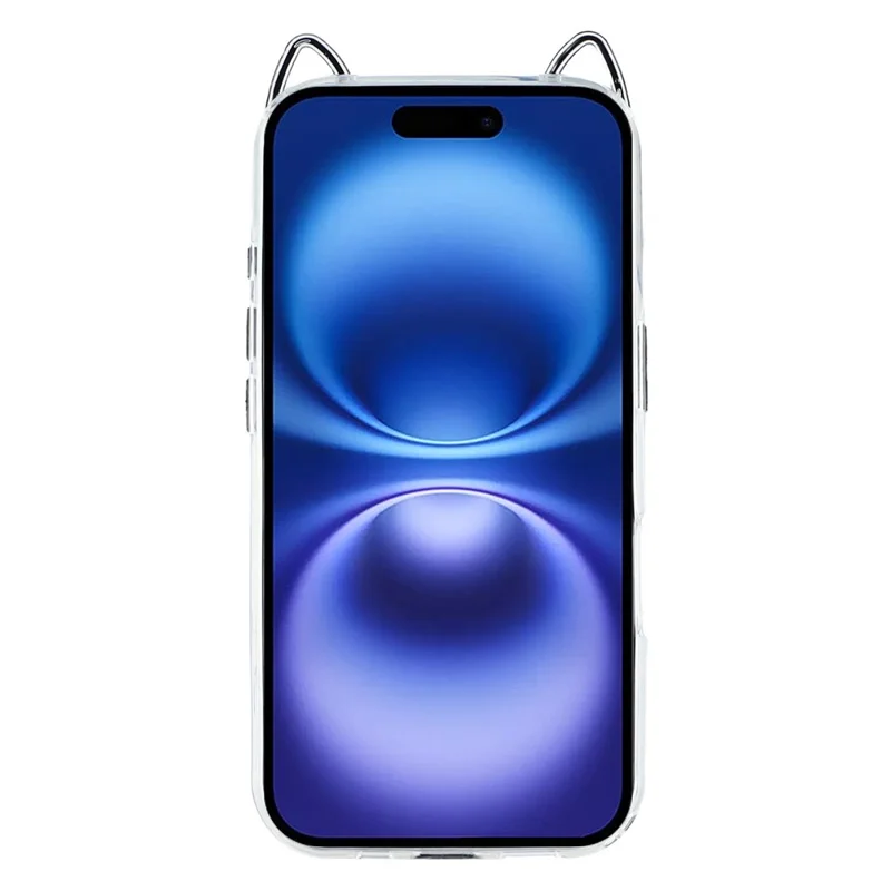 For iPhone 16 Case Cat Ear Design TPU + Acrylic Clear Phone Back Cover - Black