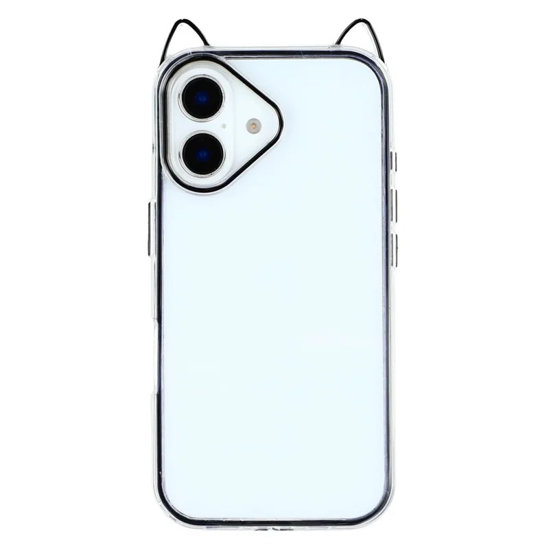 For iPhone 16 Case Cat Ear Design TPU + Acrylic Clear Phone Back Cover - Black