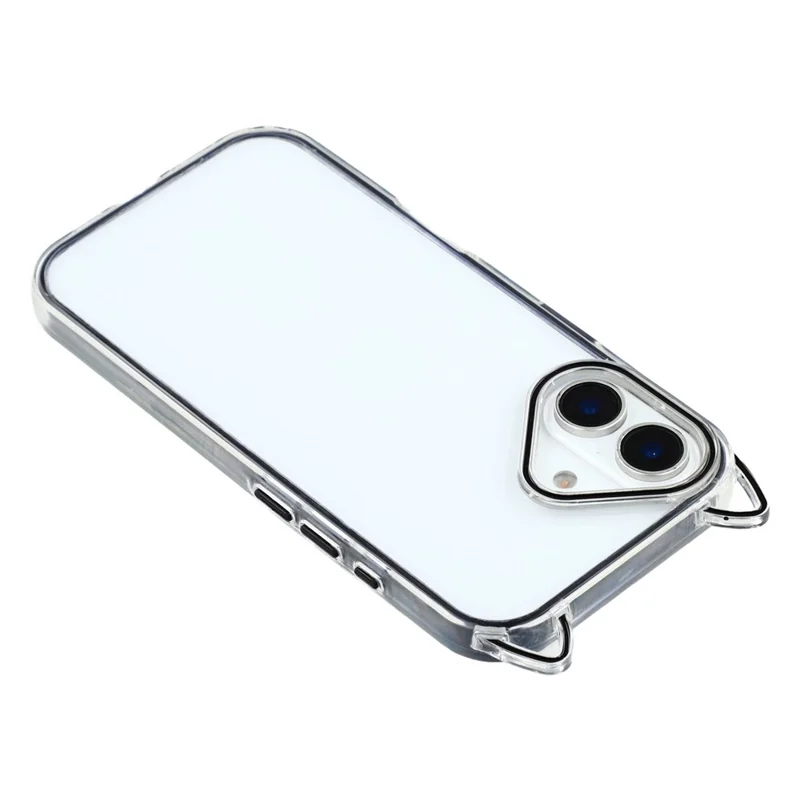 For iPhone 16 Case Cat Ear Design TPU + Acrylic Clear Phone Back Cover - Black