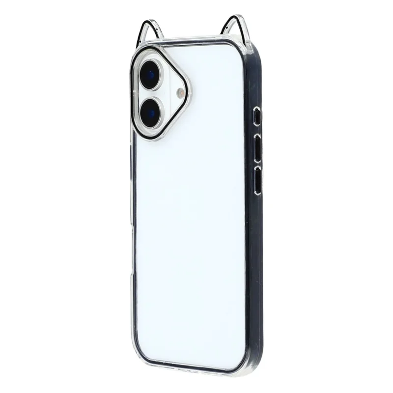 For iPhone 16 Plus Case Cat Ear Design TPU + Acrylic Clear Phone Back Cover - Black