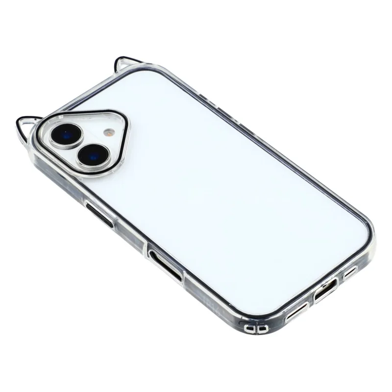 For iPhone 16 Plus Case Cat Ear Design TPU + Acrylic Clear Phone Back Cover - Black