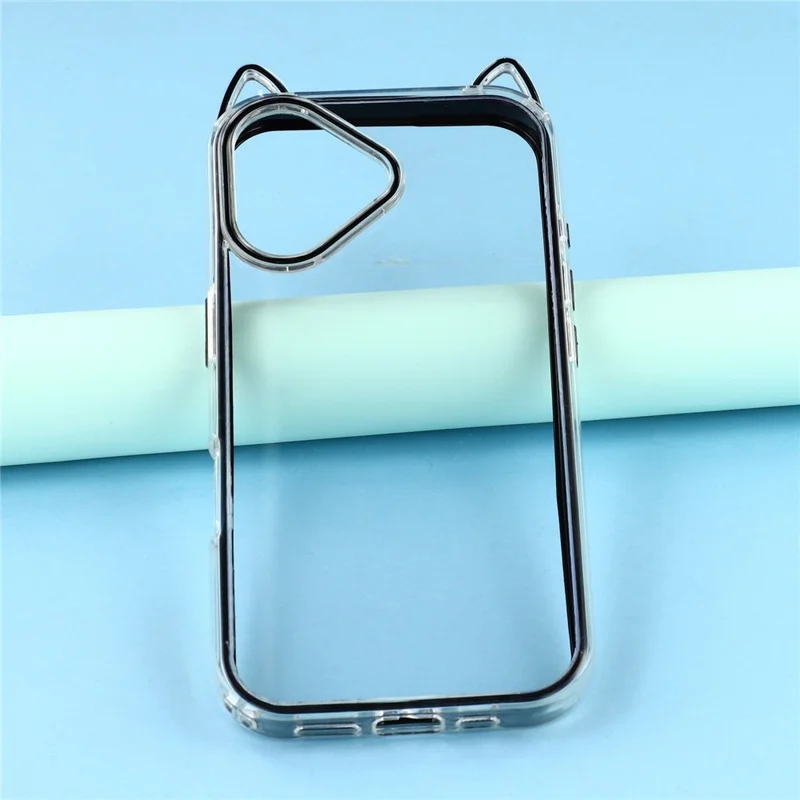 For iPhone 16 Plus Case Cat Ear Design TPU + Acrylic Clear Phone Back Cover - Black