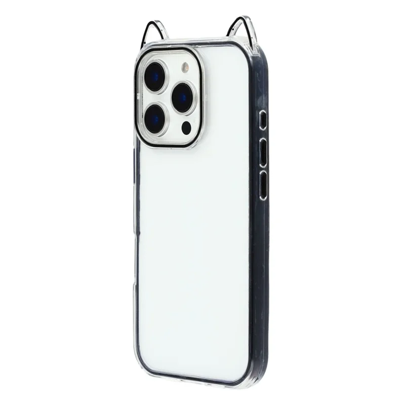 For iPhone 16 Pro Case Cat Ear Design TPU + Acrylic Clear Phone Back Cover - Black