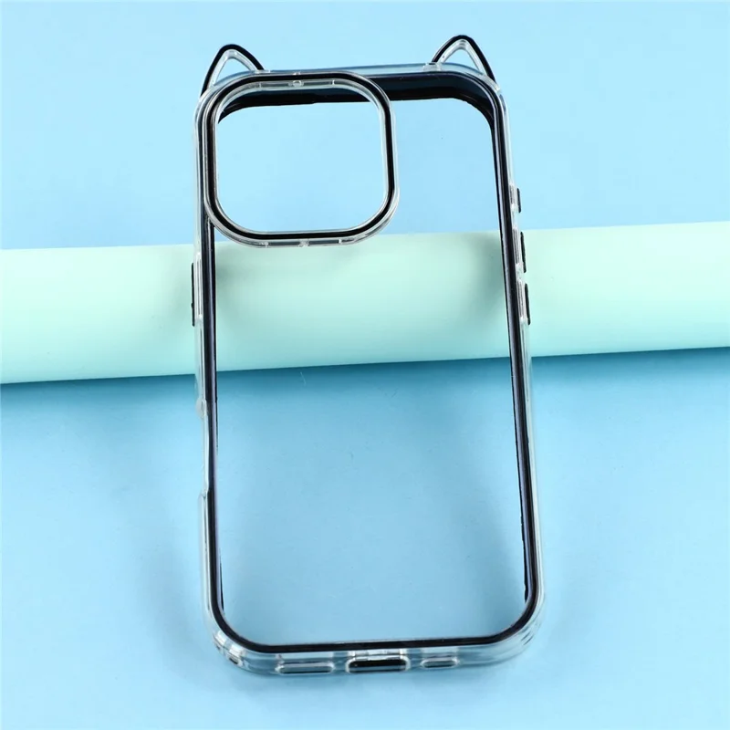 For iPhone 16 Pro Case Cat Ear Design TPU + Acrylic Clear Phone Back Cover - Black