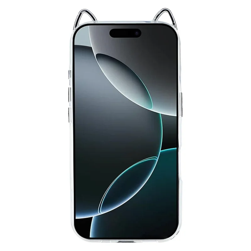 For iPhone 16 Pro Max Case Cat Ear Design TPU + Acrylic Clear Phone Back Cover - Black